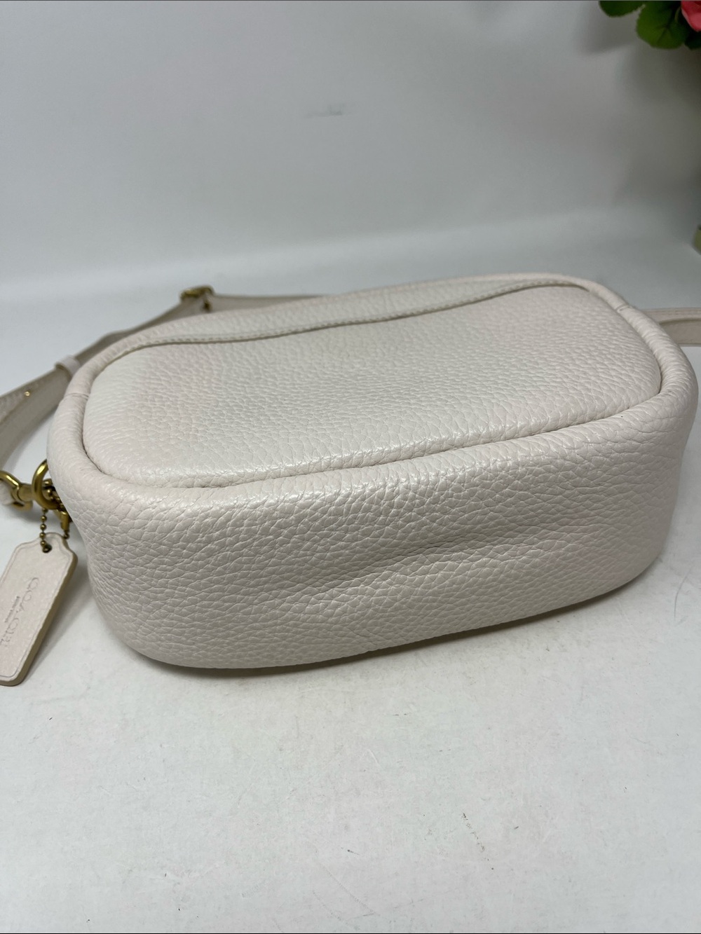 COACH CAMERA BAG PEBBLED LEATHER IN CHALK COLOR BRASS TURN LOCK CROSSBODY - Picture 9 of 16